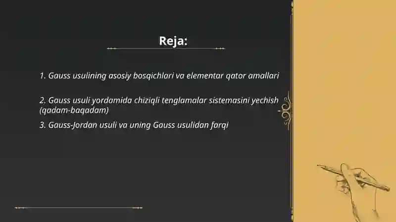 Chiziqli tenglamalar sistemasini Gauss usuli bilan yechish 2