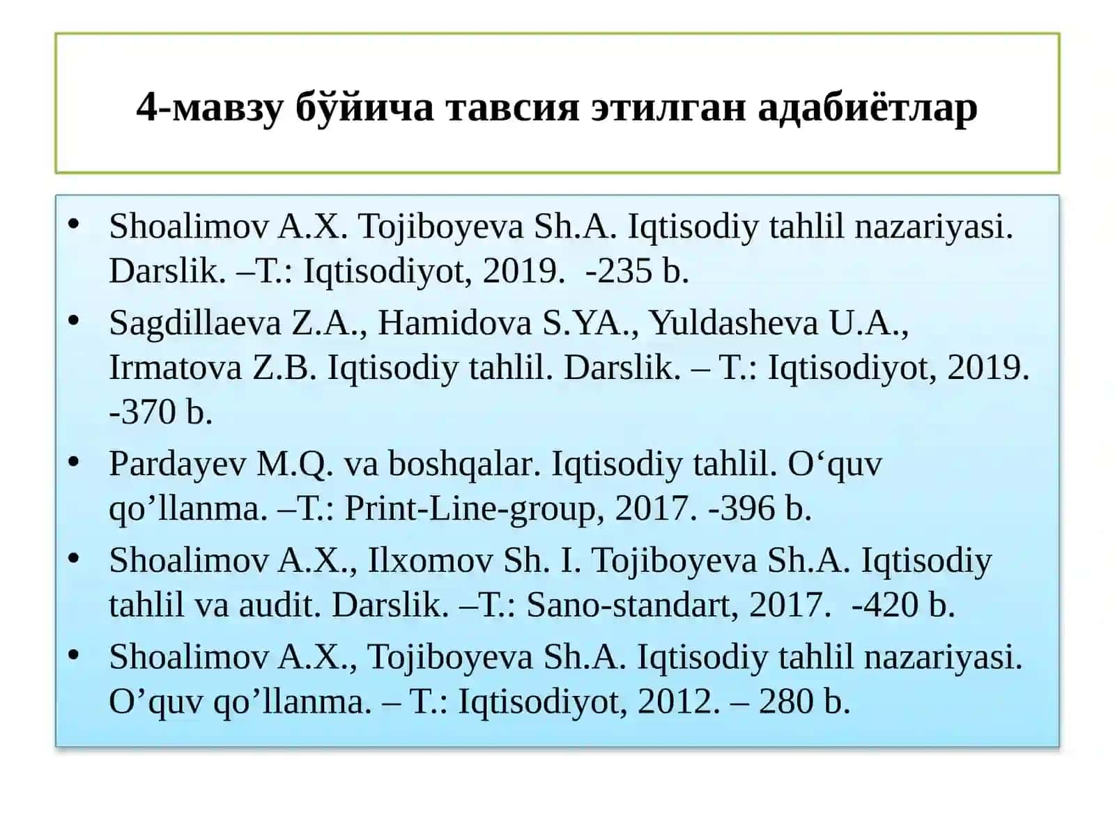 КОРХОНАЛАРНИНГ ИШЛАБ ЧИҚАРИШ ФАОЛИЯТИНИ ИФОДАЛОВЧИ КЎРСАТКИЧЛАРНИ ТАҲЛИЛ ҚИЛИШ УСУЛЛАРИ 2