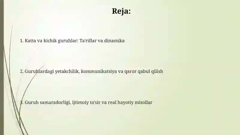 Katta va Kichik Guruhlarning Ta'rifi va Xususiyatlari 2
