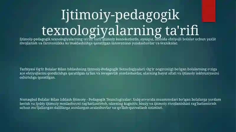 Tarbiyasi OgʻIr Bolalar Bilan Ishlashning Ijtimoiy-Pedagogik Texnologiyalari 2