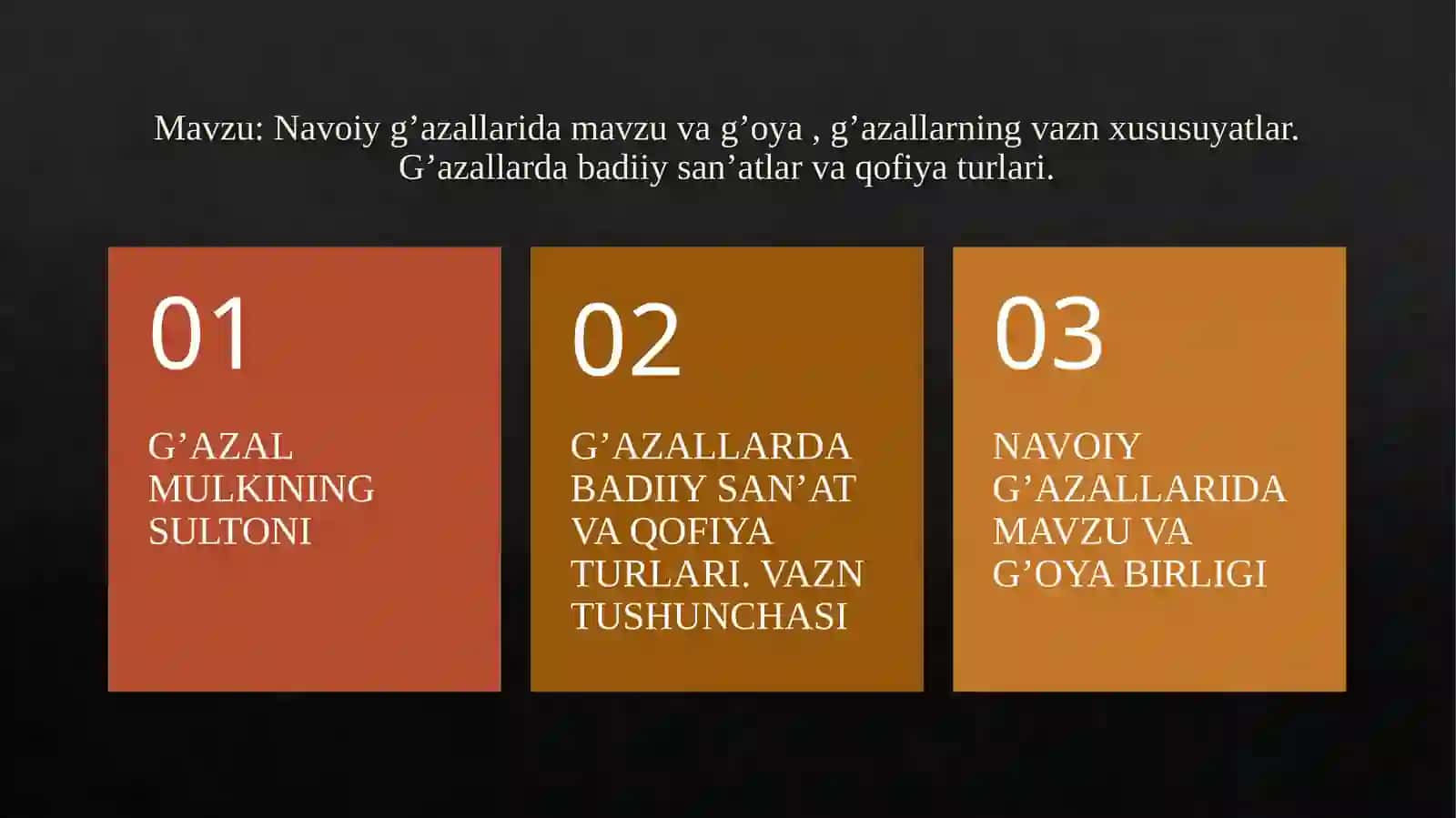 Navoiy g’azallarida mavzu va g’oya, g’azallarning vazn xususuyatlar. G’azallarda badiiy san’atlar va qofiyat turlari 2