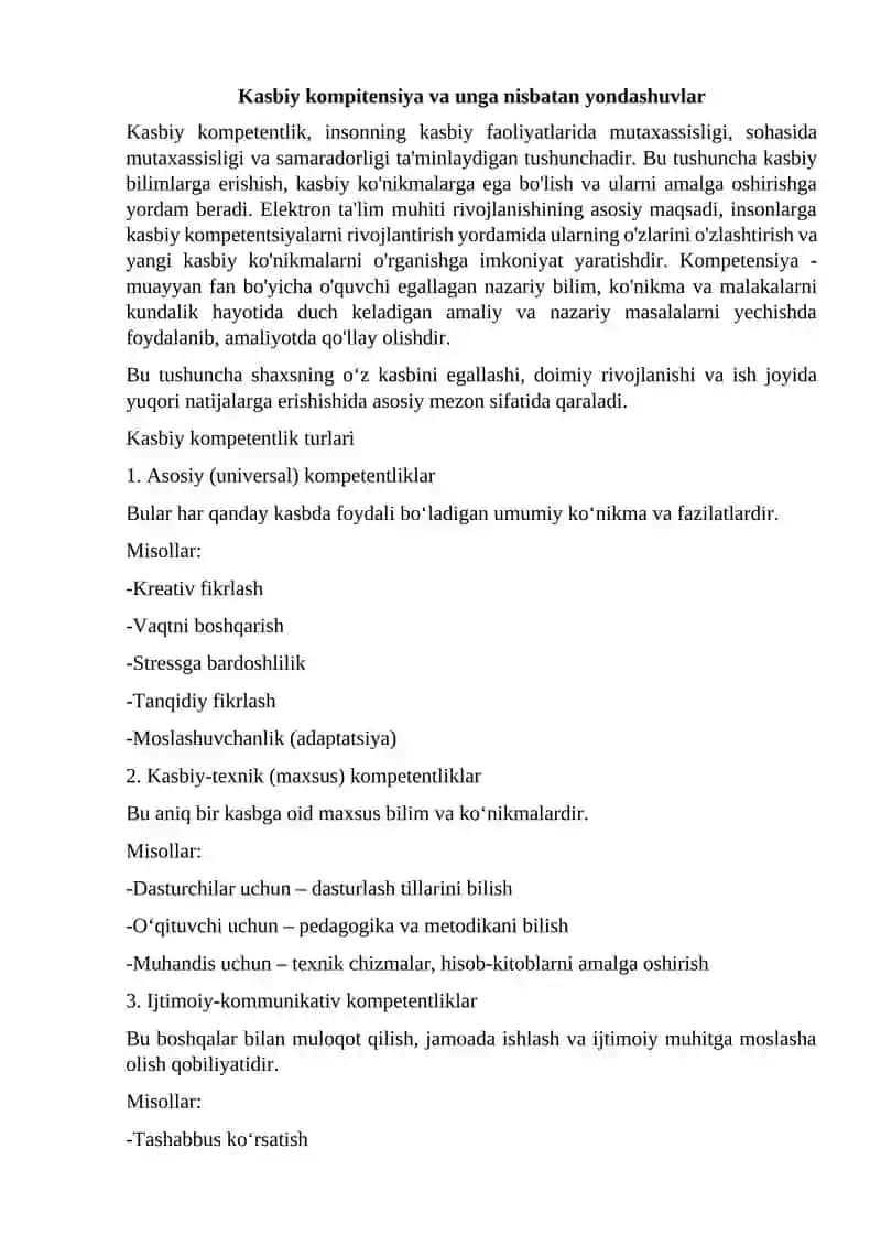 Kasbiy kompitensiya va unga nisbatan yondashuvlar 2