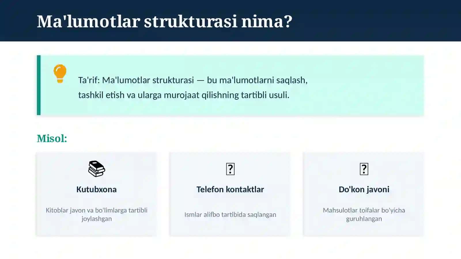 Ma’lumotlar strukturasi tushunchasi va uning klassifakatsiyasi 2