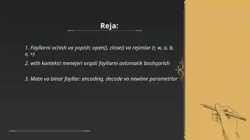 Python dasturlash tilida fayllar va istisnolar bilan ishlash 2