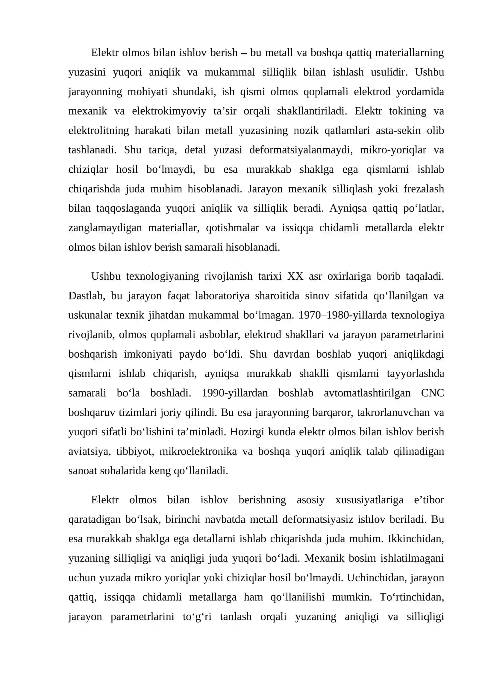 Elektr olmos bilan ishlov berishning xususiyatlari 2
