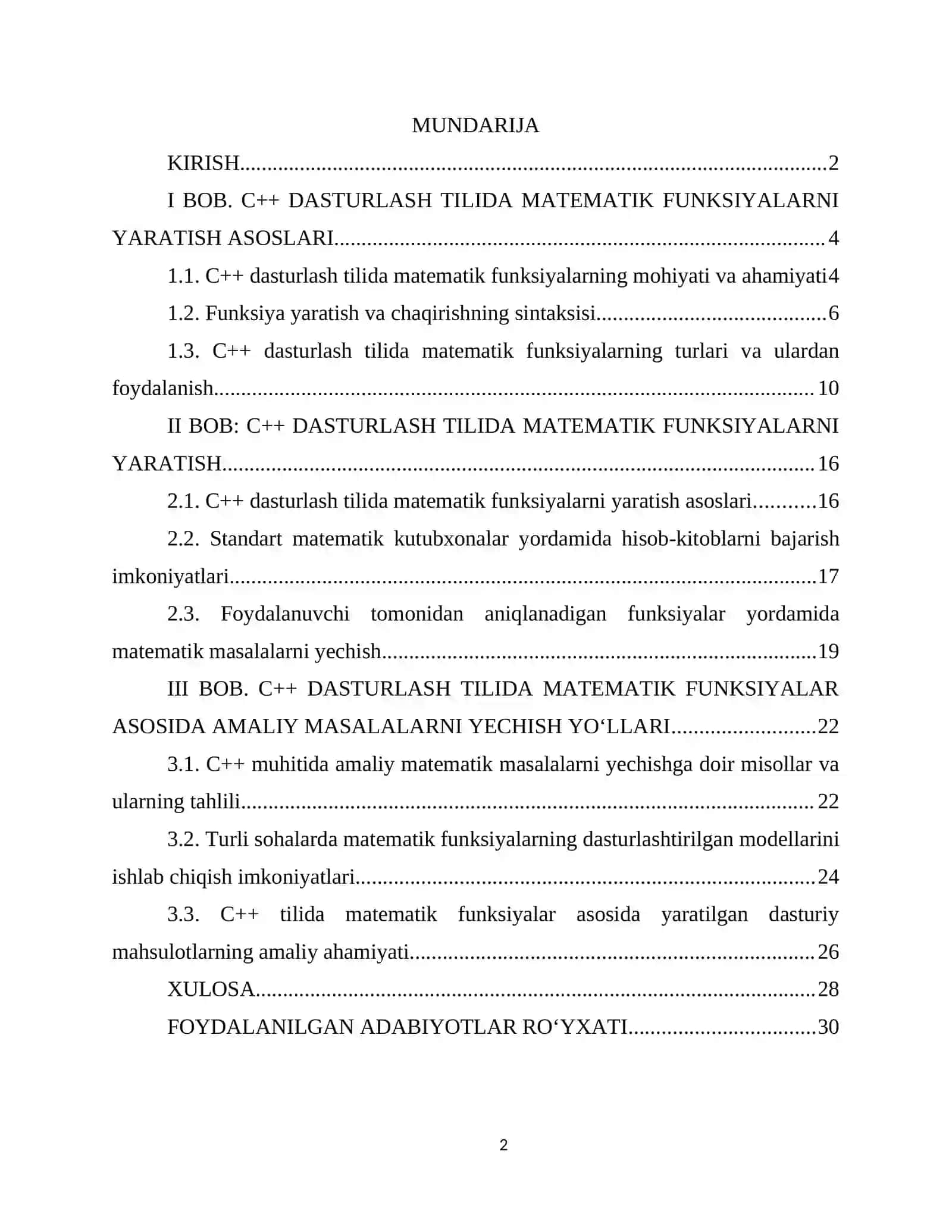 BOB. C++ DASTURLASH TILIDA MATEMATIK FUNKSIYALARNI YARATISH ASOSLARI 2