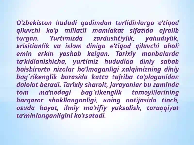 O‘zbekistondamillatlararomunosabatlarvabag‘rikenglikfanipredmeti,unio‘rganishningahamiyati. 2