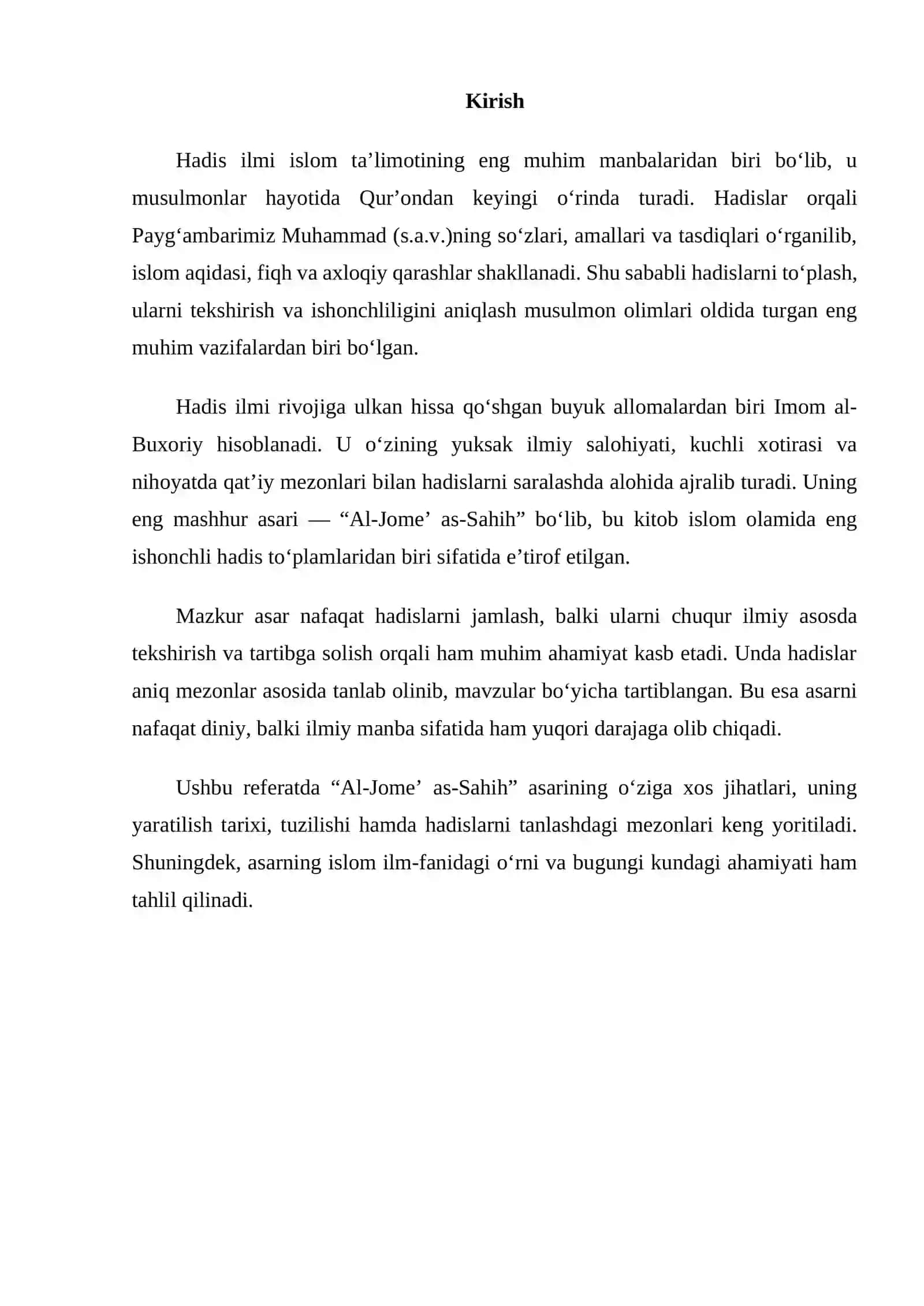 Al-Jomeʼ as-Sahih asarining o‘ziga xos jihatlari 2