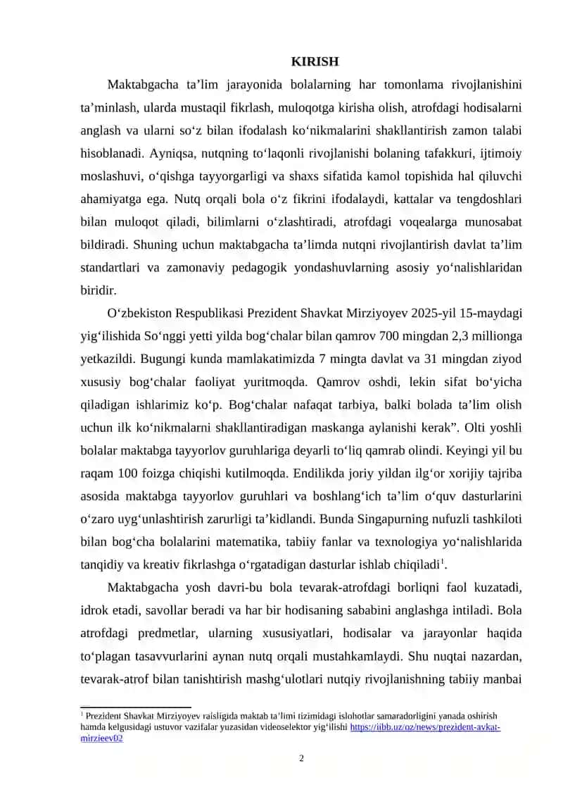 TEVARAK-ATROF BILAN TANISHTIRISH JARAYONIDA BOLALAR NUTQINI RIVOJLANTIRISH 2