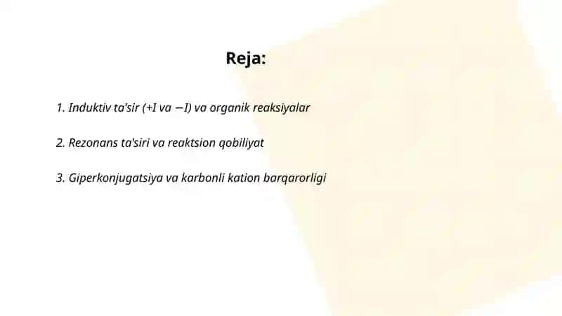 Organik birikmalarning reaksion qobiliyati 2
