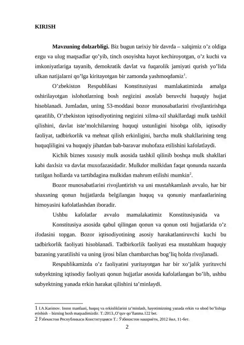 O’ZBEKISTON RESPUBLIKASIDA KICHIK BIZNESNI RIVOJLANTIRISH YOʻLLARI 2