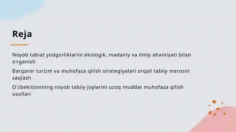 Noyob tabiat yodgorliklaridan foydalanish va muhofaza qilish 2