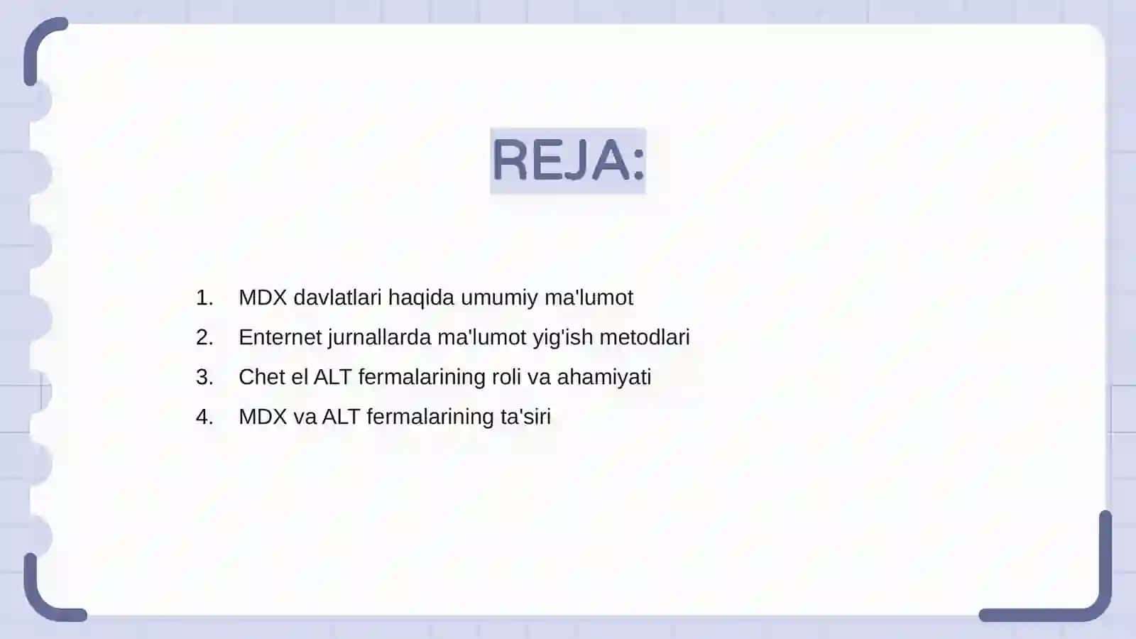 MDX Davlatlari va Chet El ALT Fermalarining Ma'lumot Yig'ish Metodlari 2
