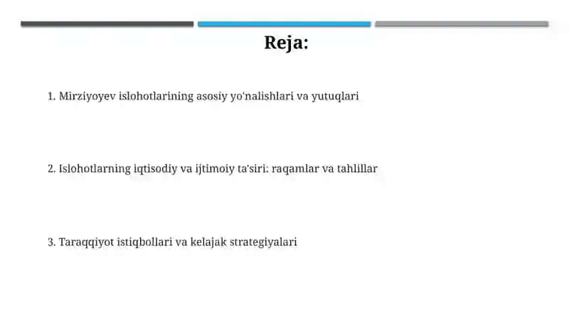 Mirziyoyev islohotlarining asosiy yo'nalishlari va yutuqlari 2