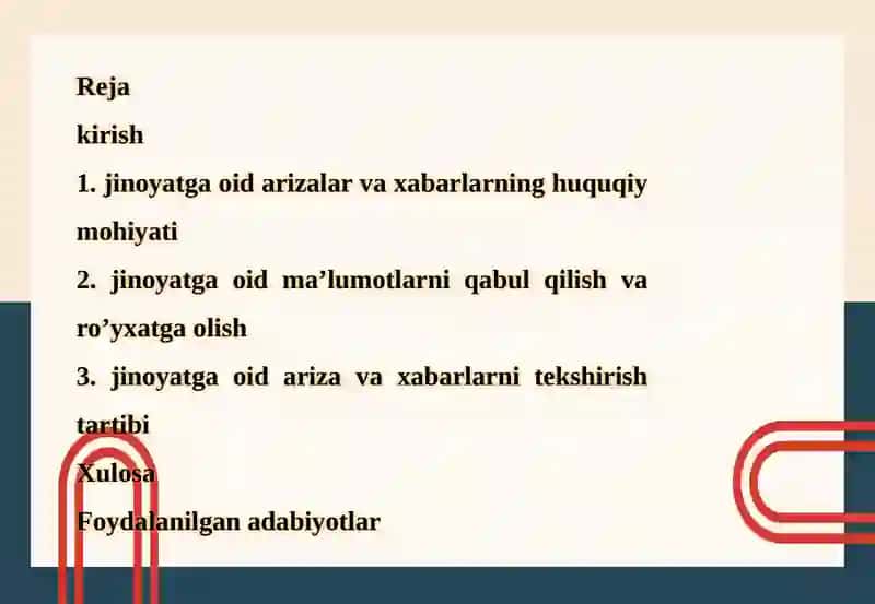 Jinoyatga oid arizalar, xabarlar va boshqa ma’lumotlarni halqilishtartibi 2