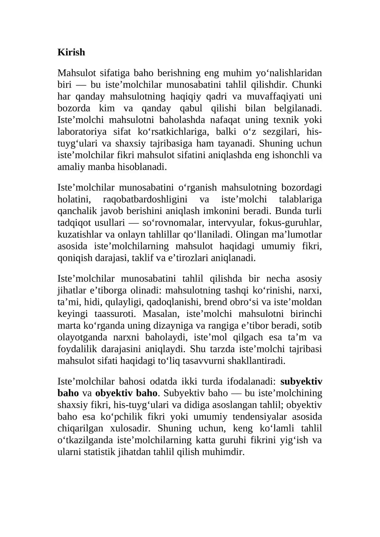 Iste’molchilar munosabatini tahlil qilish orqali mahsulot sifatiga baho berish 2