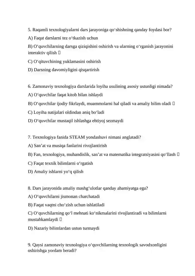 Zamonaviy texnologiya darslarini tashkil qilishda qaysi kompetensiya muhim hisoblanadi? 2