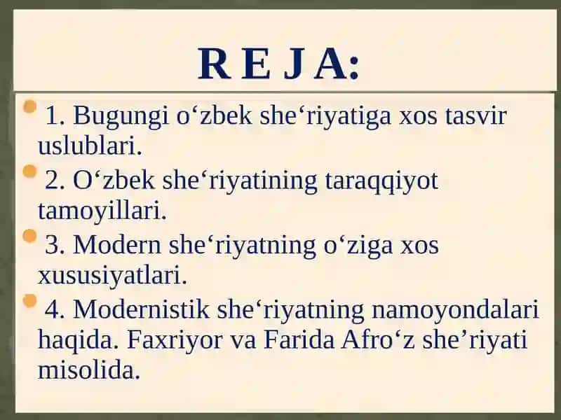 O‘ZBEK SHE’RIYATIDA JANRLAR RANG-BARANGLIGI 2
