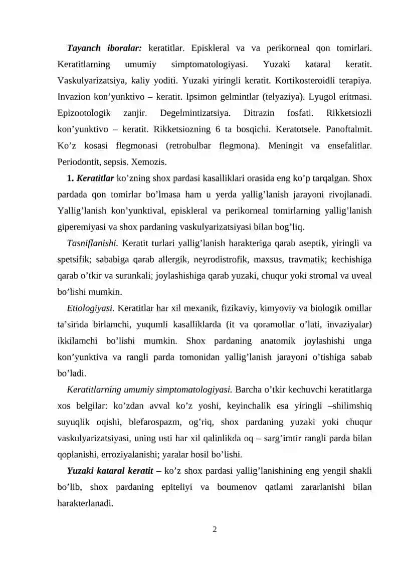 Ko’zning shox pardasi, soqqasi va ko’zorti to’qimalari kasalliklari 2