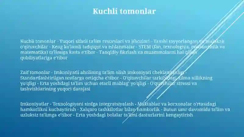 Iqtisodi Rivojlangan Davlatlarning Ta`Lim Tizimini Swot Tahlil Qiling 2