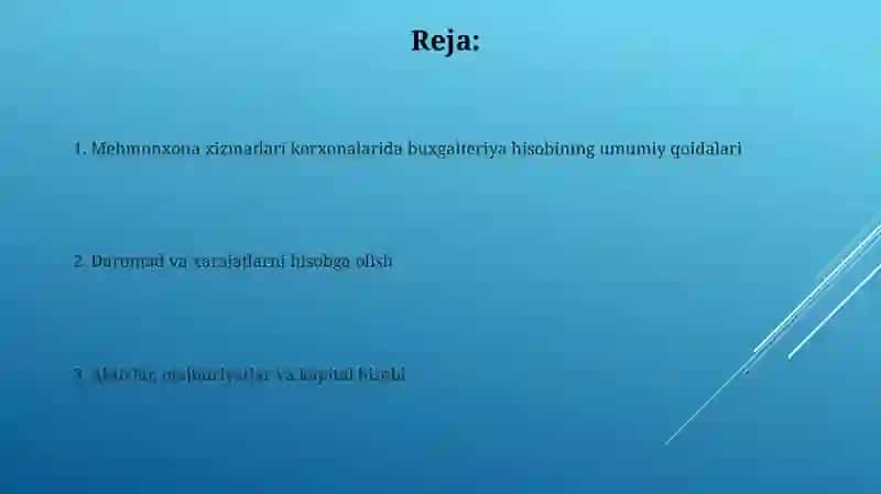 Mehmonxona xizmatlari buxgalteriyasi 2