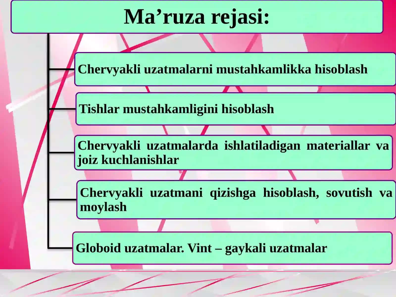 Chervyakli uzatma tishlarini mustahkamlikka hisoblash 2