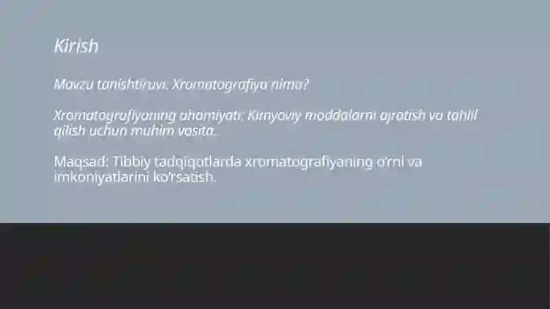 Xromatografiyaning tibbiy izlanishlardagi imkoniyatlari 2