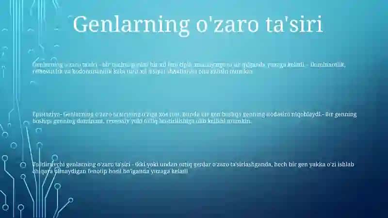 Noallel Genlarning OʻZaro Tasiri Epistaz Komplemantar Pelyatropiya Polimeriya 2