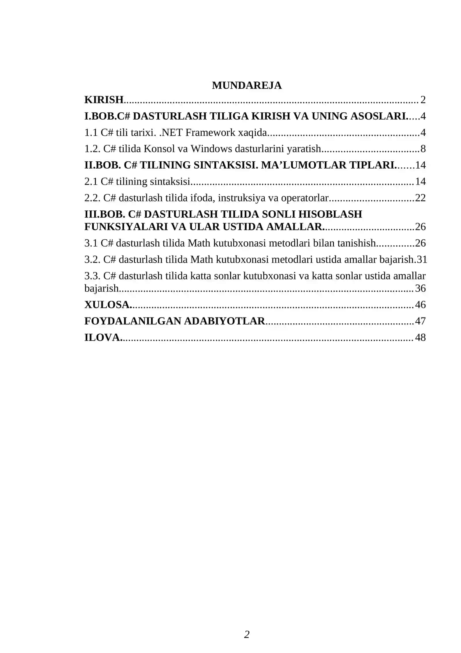 Sonli hisoblash funksiуalarining kutubxonasi. 2