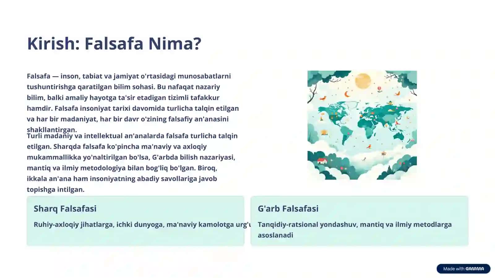 Falsafaning mohiyatiga oid Sharq va G'arb mutafakkirlari ta'riflarini tasniflash 2