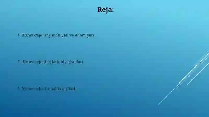 Biznes-rejaning Tavsifi va Tarkibiy Qismlari 2