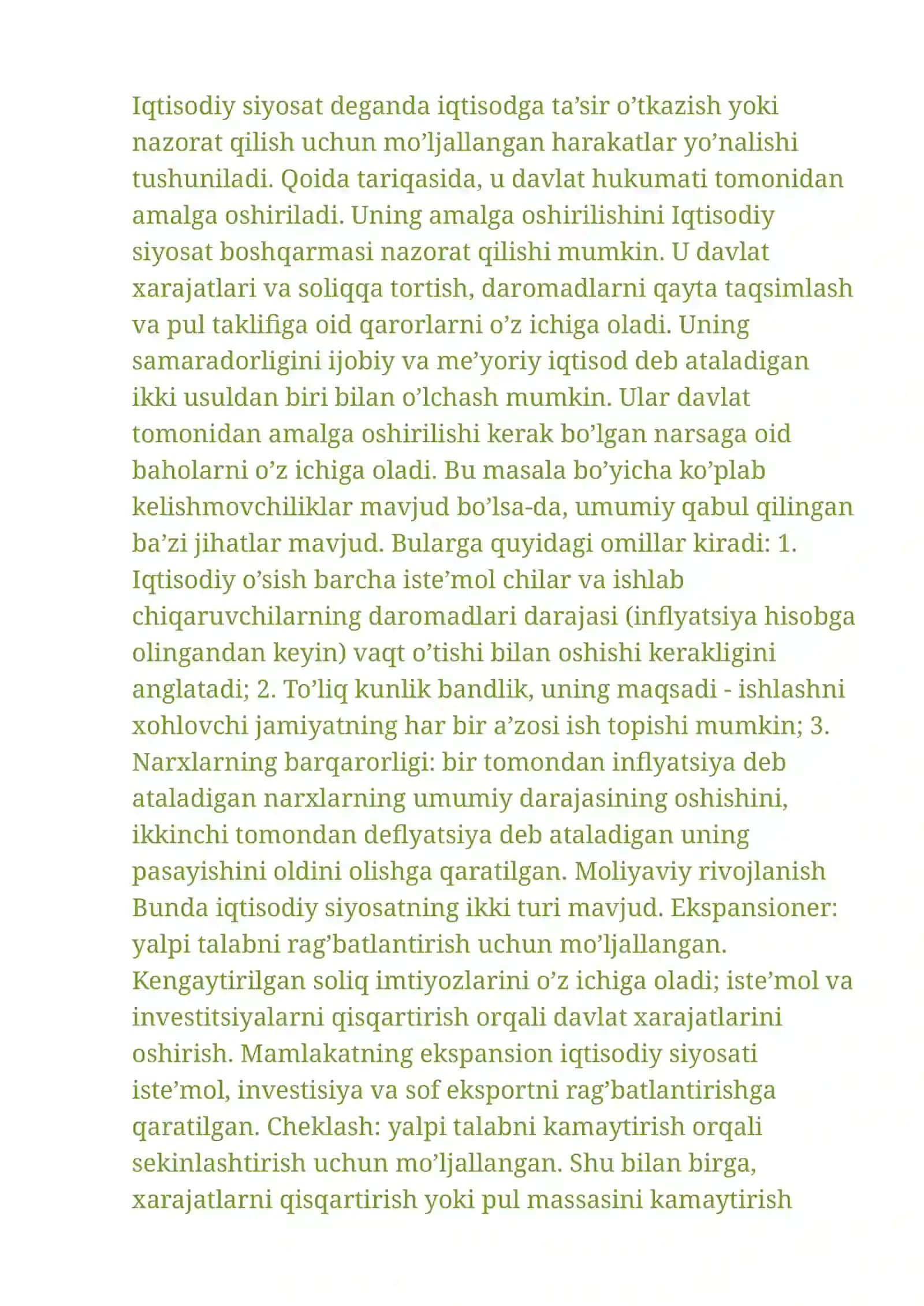 Iqtisodiy siyosatning 2