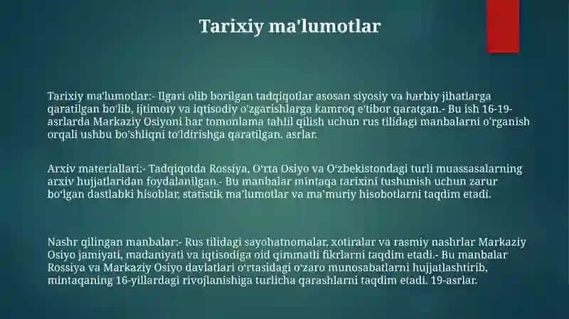 OʻRta Osiyoning Xvi-Xix Asrning Birinchi Yarmi Tarixiga Oid Rus Tili Manbalari 2