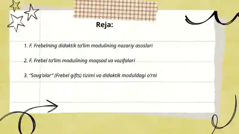 F. Frebelning didaktik taʼlim moduli 2