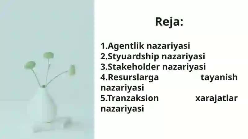 Korporativ boshqaruvning asosiy nazariyalari 2