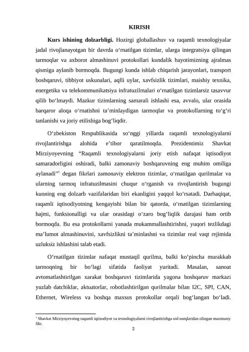 O‘rnatilgan tizimlarda tarmoqlar va protokollar 2