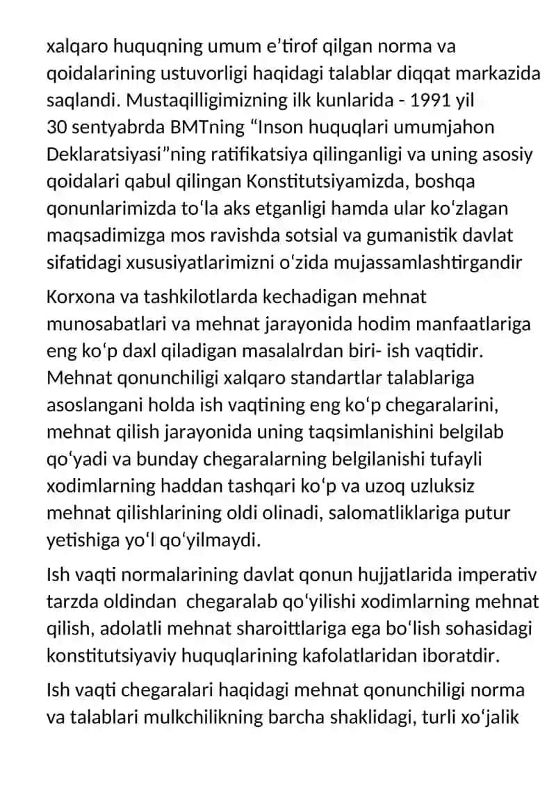 Ayrim toifadagi xodimlar ish vaqt rejimining o’ziga xos xususiyatlari 2