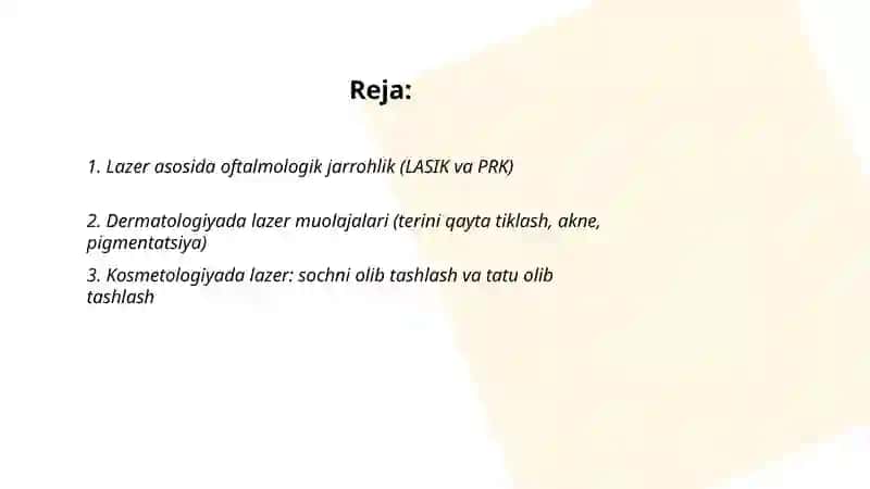 Lazerning tibbiyotda qo'llanilishi 2