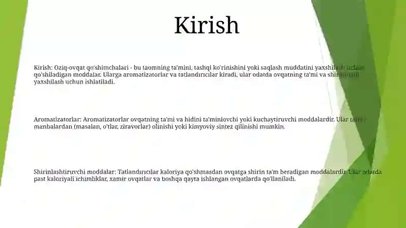 Oziq Ovqat Mahsulotlari Tarkibidagi Qo'Shimchalar Aromatizatorlar 2