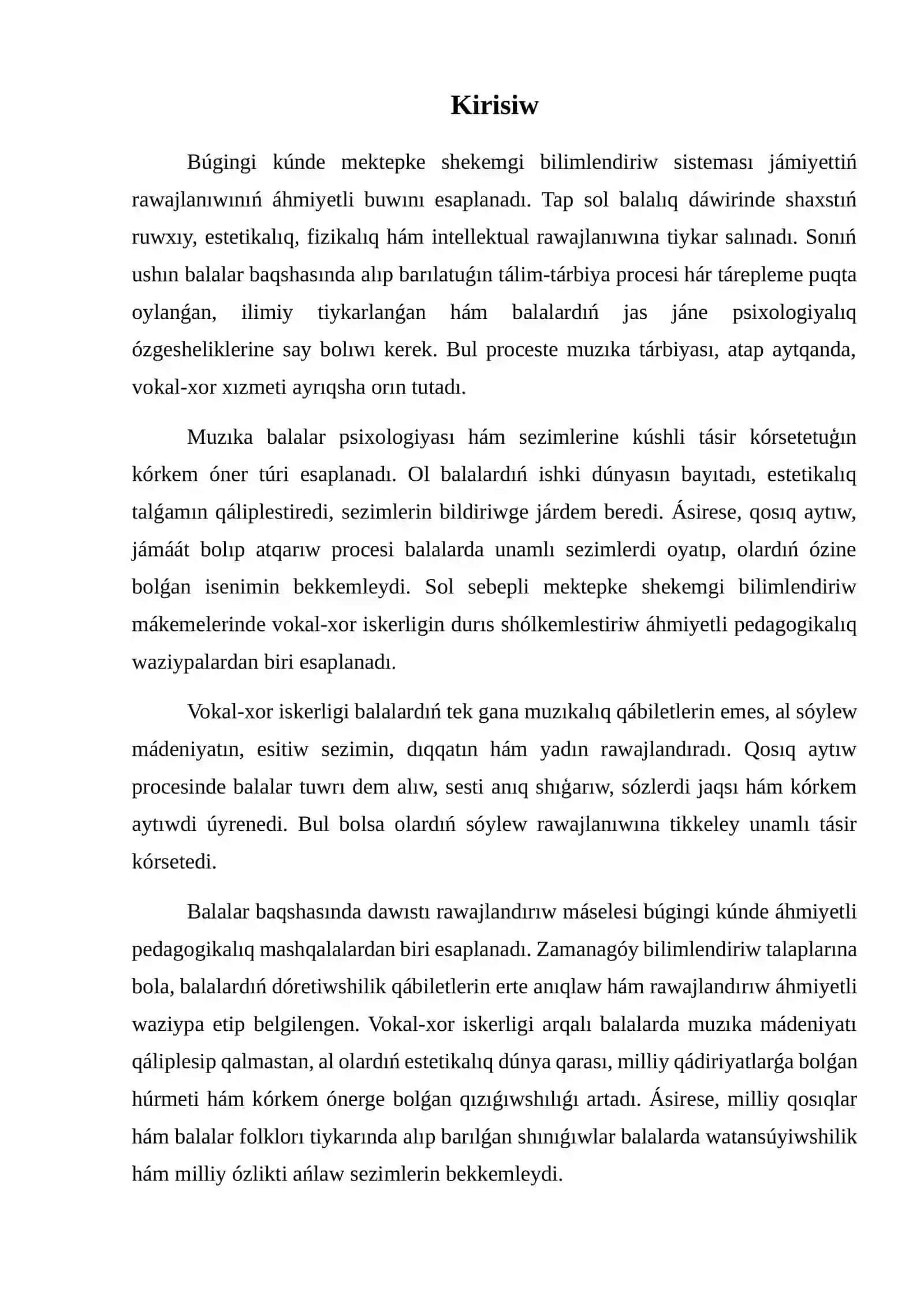 Balalar baqshasında vokal-xor iskerligi. Dawıs rawajlandırıw usılları 2