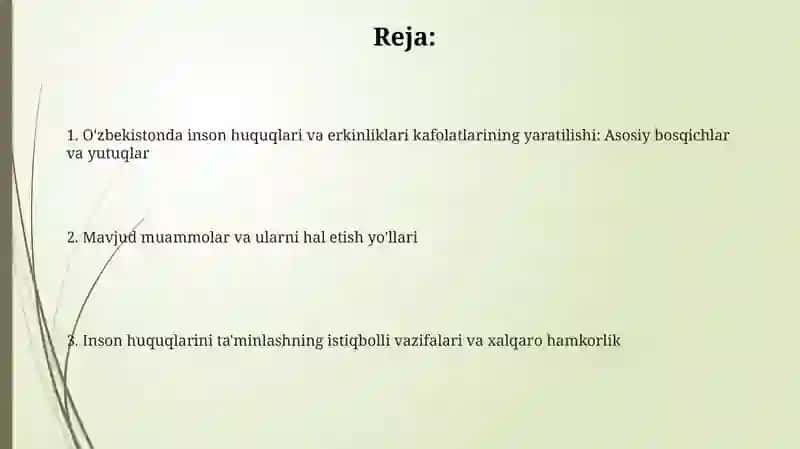 O'zbekistonda inson huquqlari va erkinliklarini kafolatining yaratilishi 2