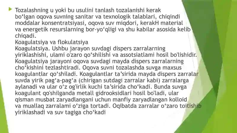 Oqova suvlarni fizik-kimyoviy tozalash usullari 2