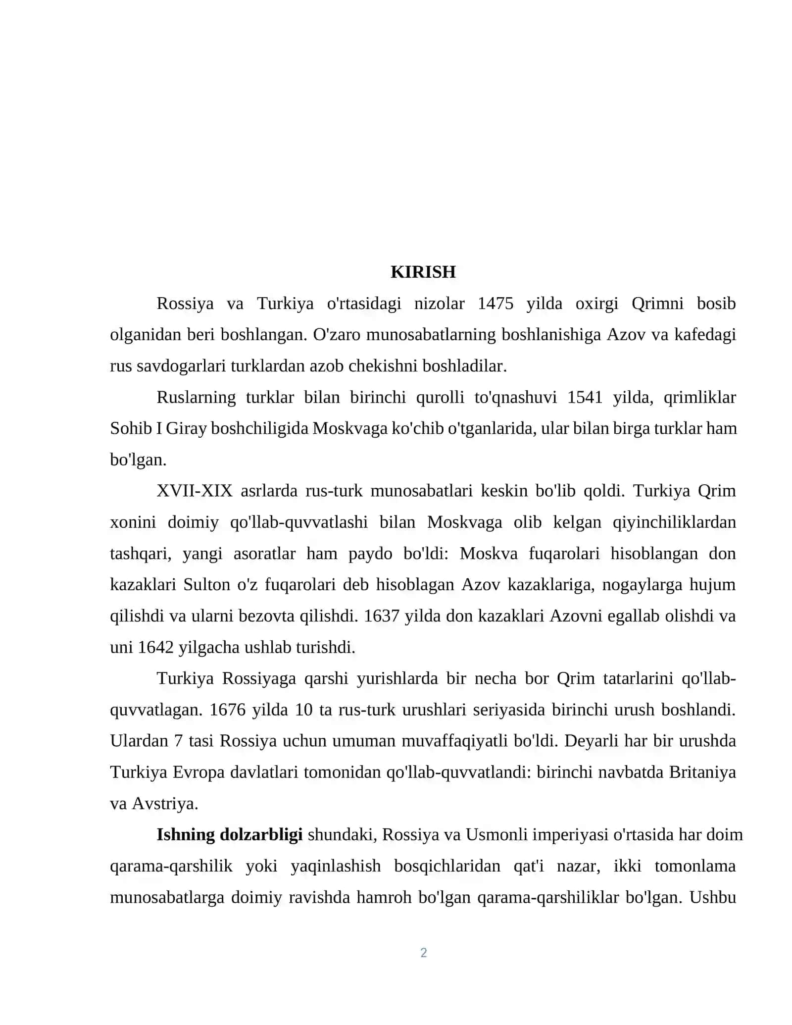 XVII-XIX asrlarda Rossiya-Turkiya munosabatlari 2