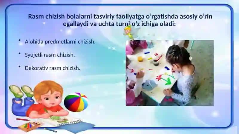Turli yosh guruhlarida rasm chizish mashg‘ulotlari 2