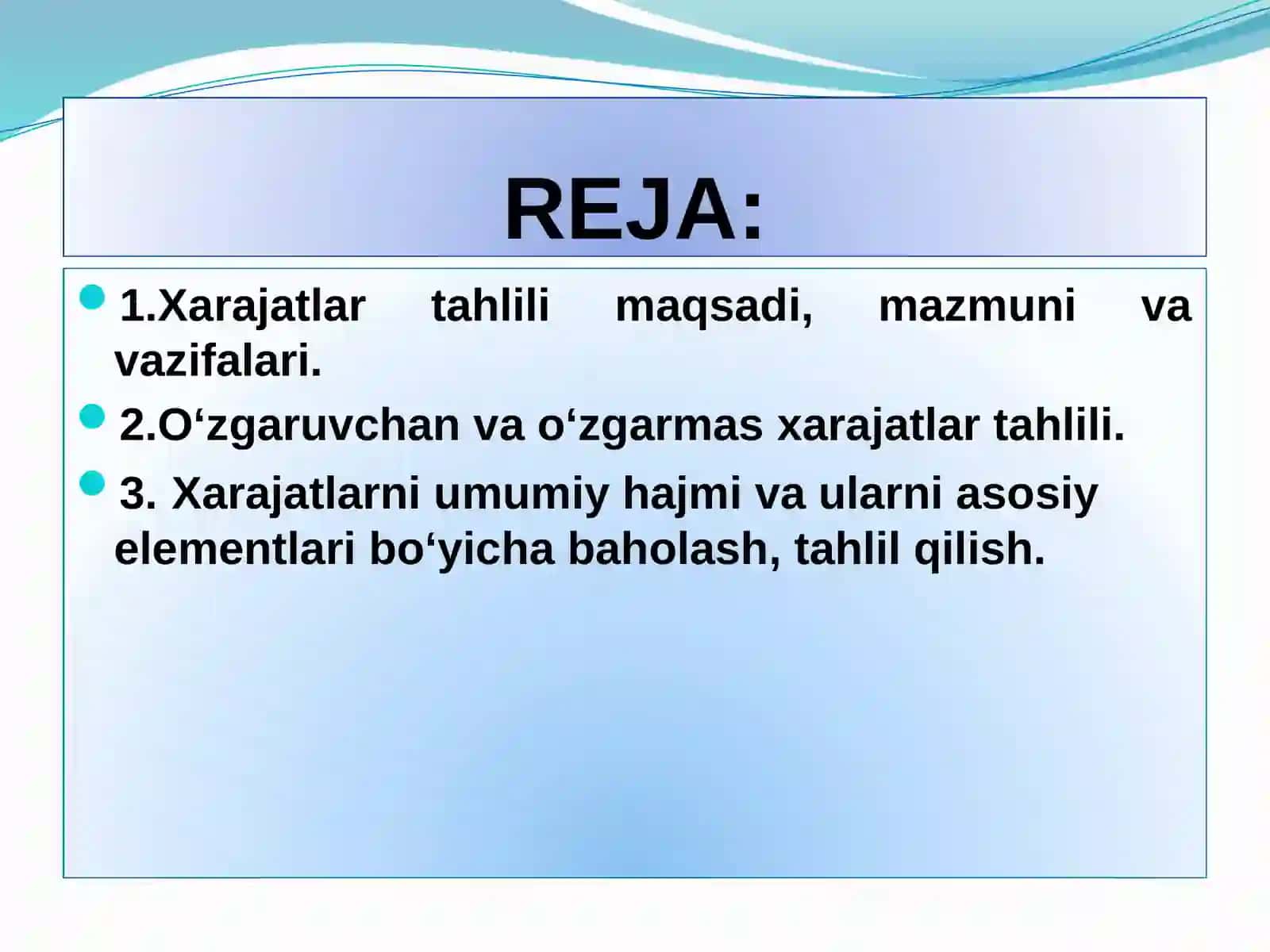 MAHSULOT ISHLAB CHIQARISH VA DAVR XARAJATLARI TAHLILI 2