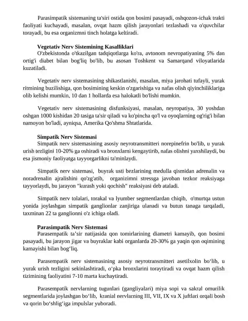 Vegetativ asab tizimining anatomiyasi va fiziologiyasi 2