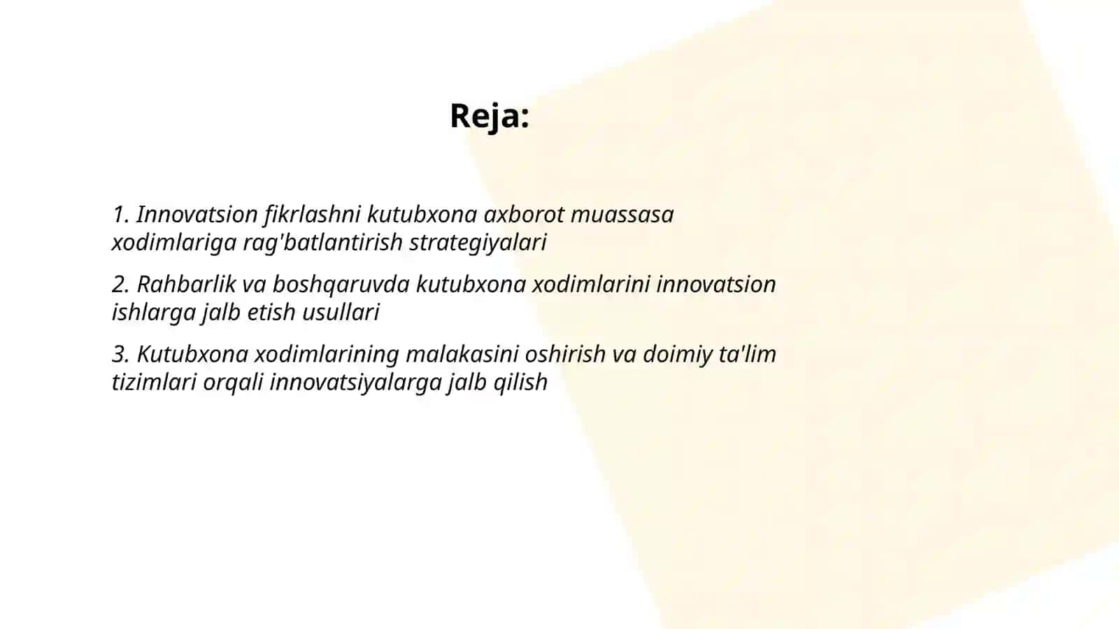 Kutubxona axborot muassasa xodimlarini innovatsion ishlarga jalb etish masalalari 2