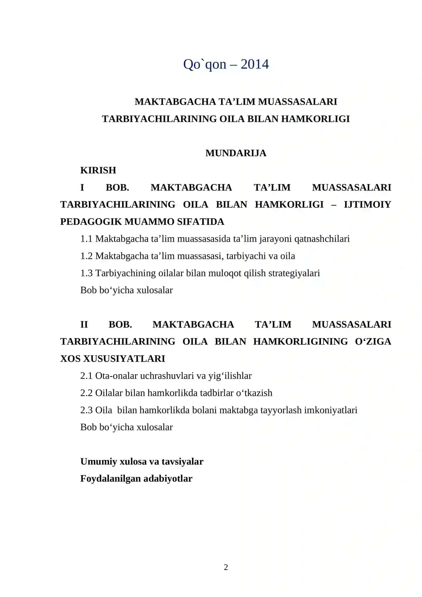 MAKTABGACHA TA’LIM MUASSASALARI  TARBIYACHILARINING OILA BILAN HAMKORLIGI 2