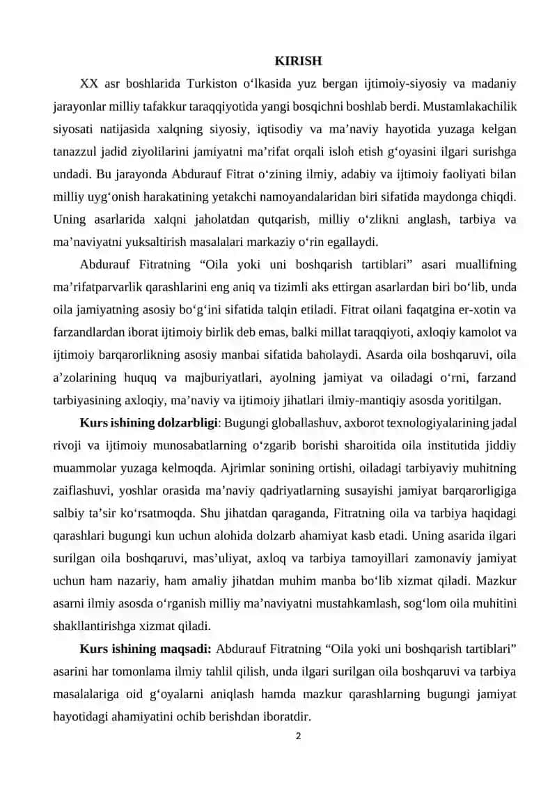 Abdurauf Fitratning „Oila yoki uni boshqarish tartiblari" asari 2