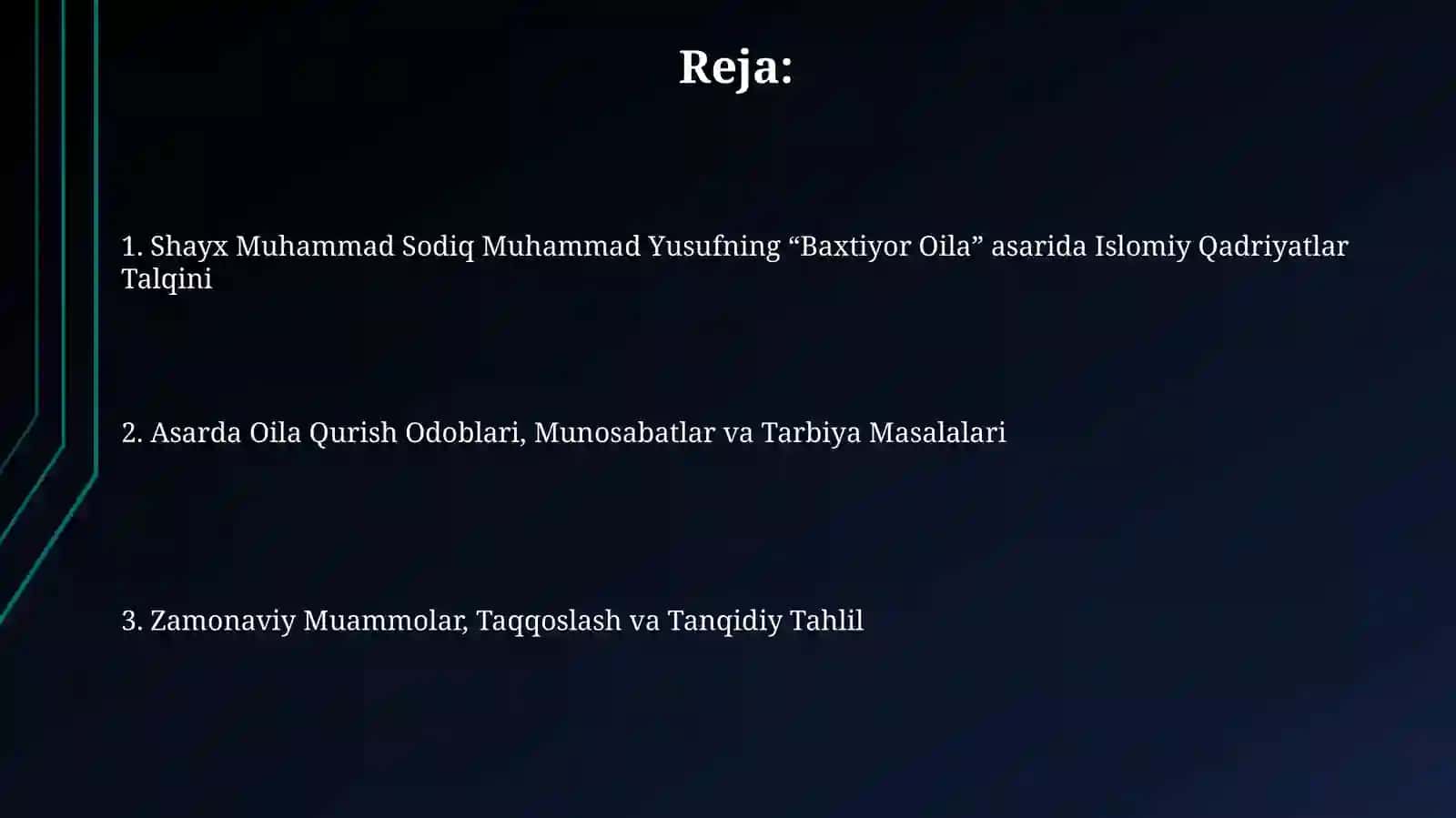 "Baxtiyor Oila" asarida Islomiy Qadriyatlar Talqini 2